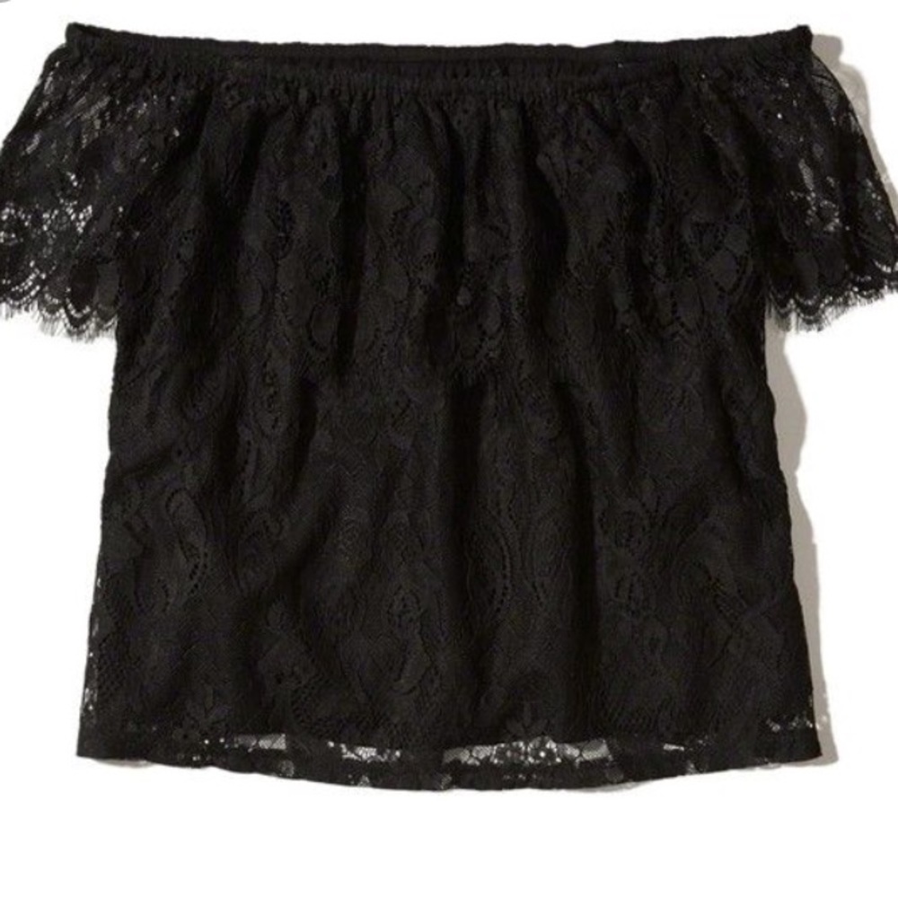 black off the shoulder lace top • HOLLISTER